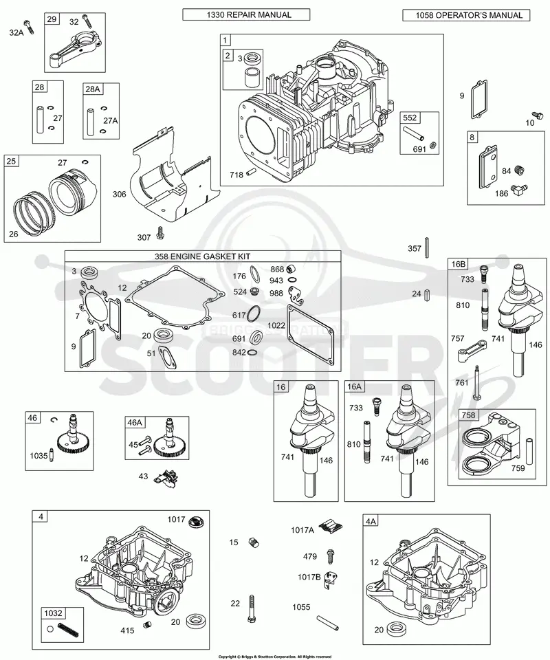 Crankshaft, Sump, Cylinder, Piston/Rings, Connecting Rod