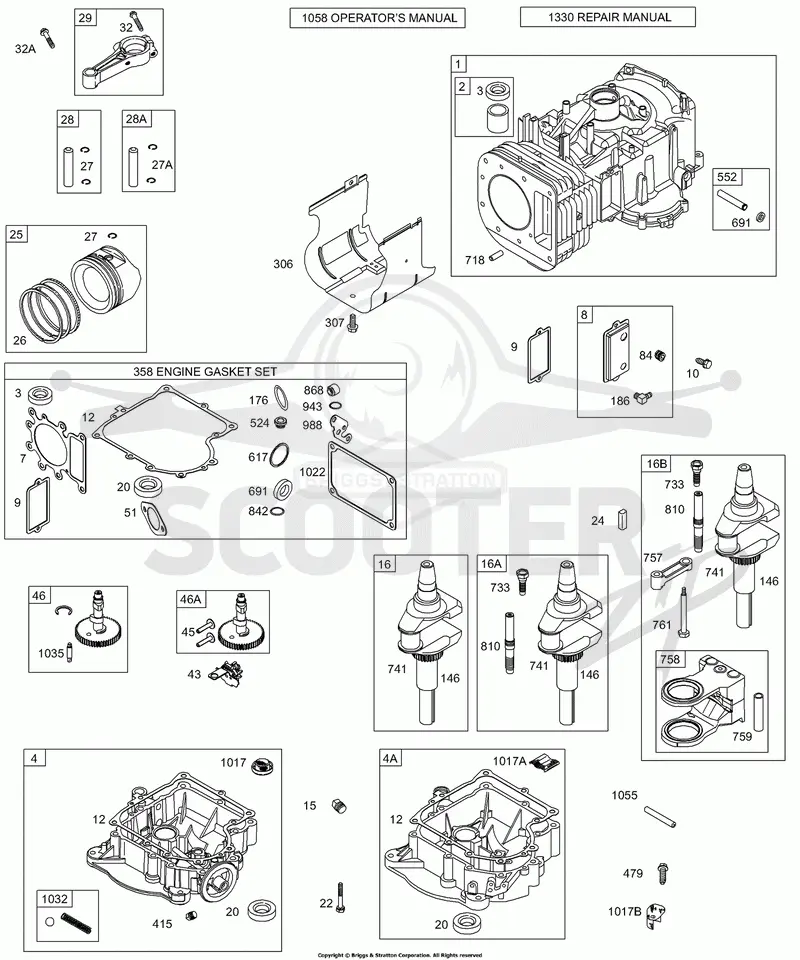 Cylinder, Piston/Rings, Breather, Engine Gaskets, Sump, Crankshaft, Cam, Counterweight
