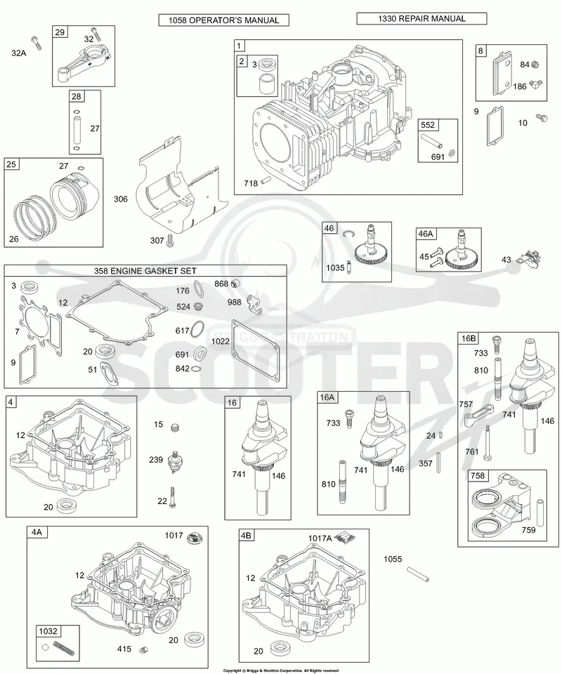 Crankcase Cover/Sump, Crankshaft, Cylinder, Piston/Rings, Connecting Rod