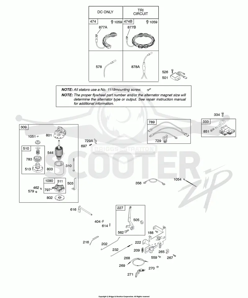 Alternator, Controls, Electric Starter, Governor Spring, Ignition