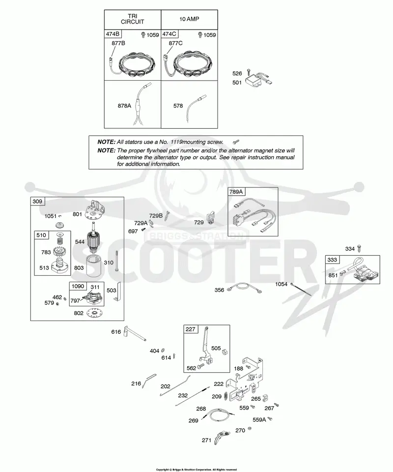 Alternator, Controls, Electric Starter, Governor Spring, Ignition
