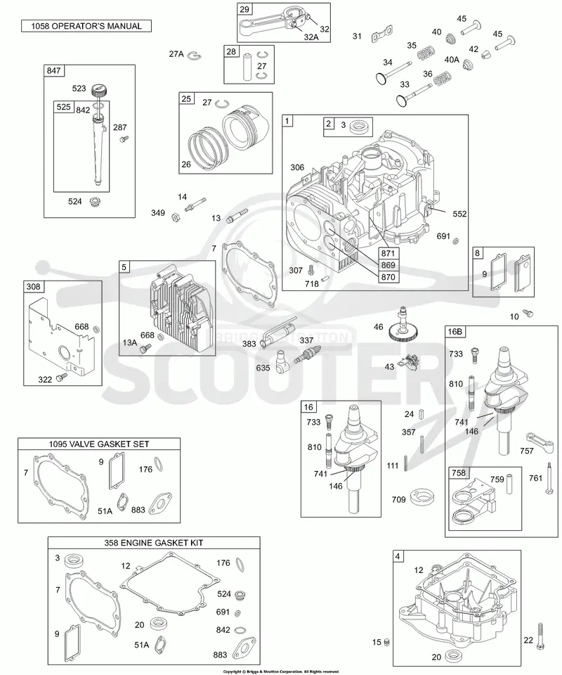 Cylinder, Piston/Ring, Crankshaft, Gasket Kits, Sump