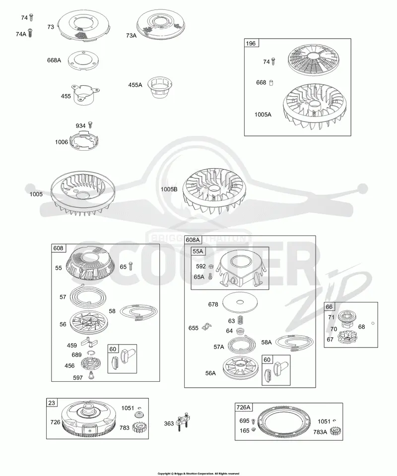 Rewind Starter/Fan, Flywheel