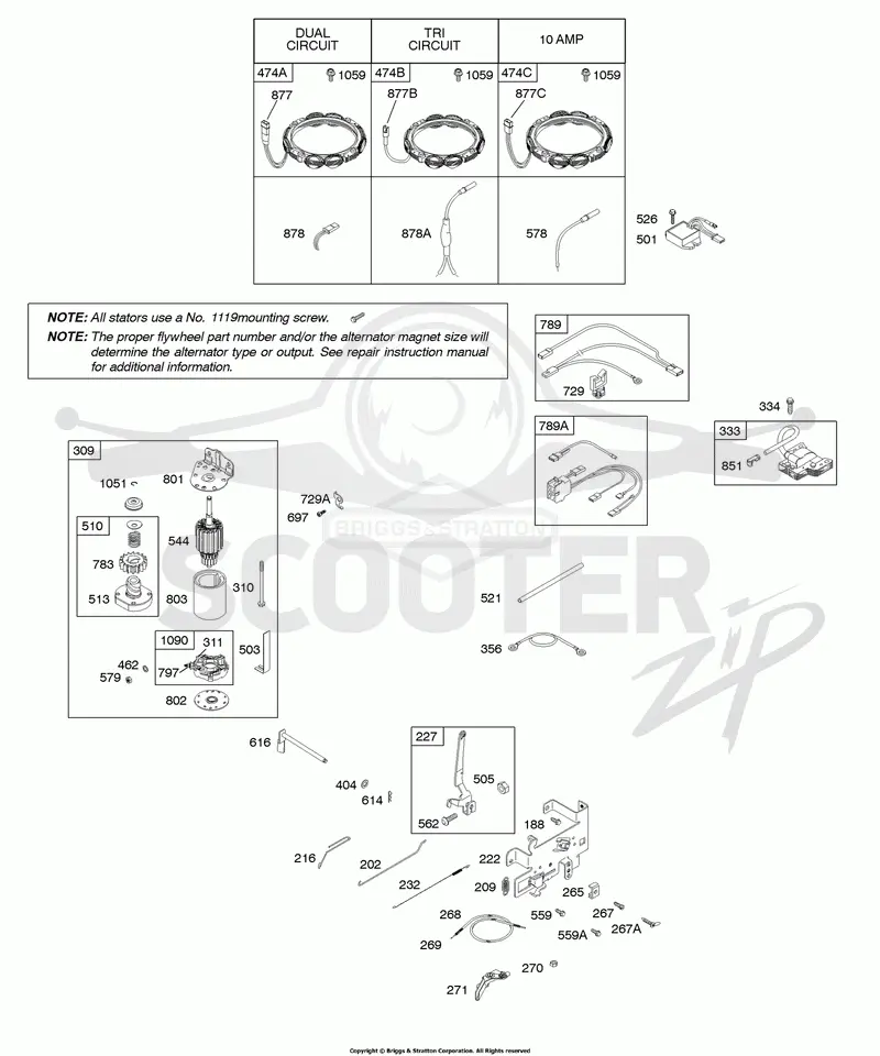 Alternator, Controls, Electric Starter, Governor Spring, Ignition