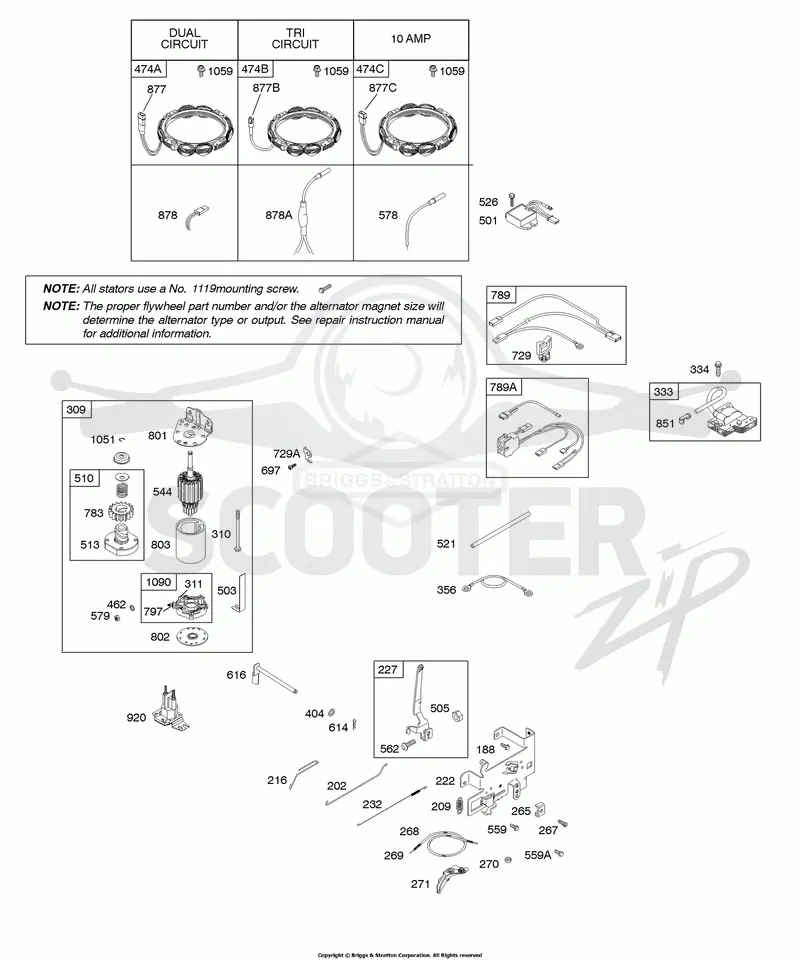 Alternator, Controls, Electric Starter, Governor Spring, Ignition