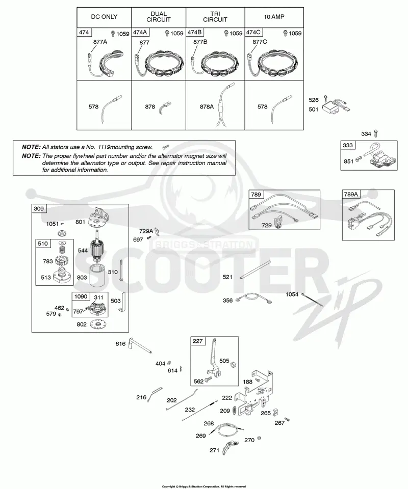 Alternator, Controls, Electric Starter, Governor Spring, Ignition