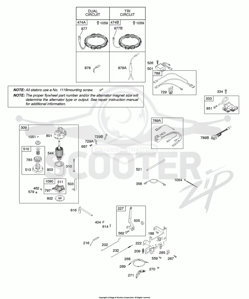 ALTERNATOR, CONTROLS, ELECTRIC STARTER, IGNITION, SPRING-GOVERNOR