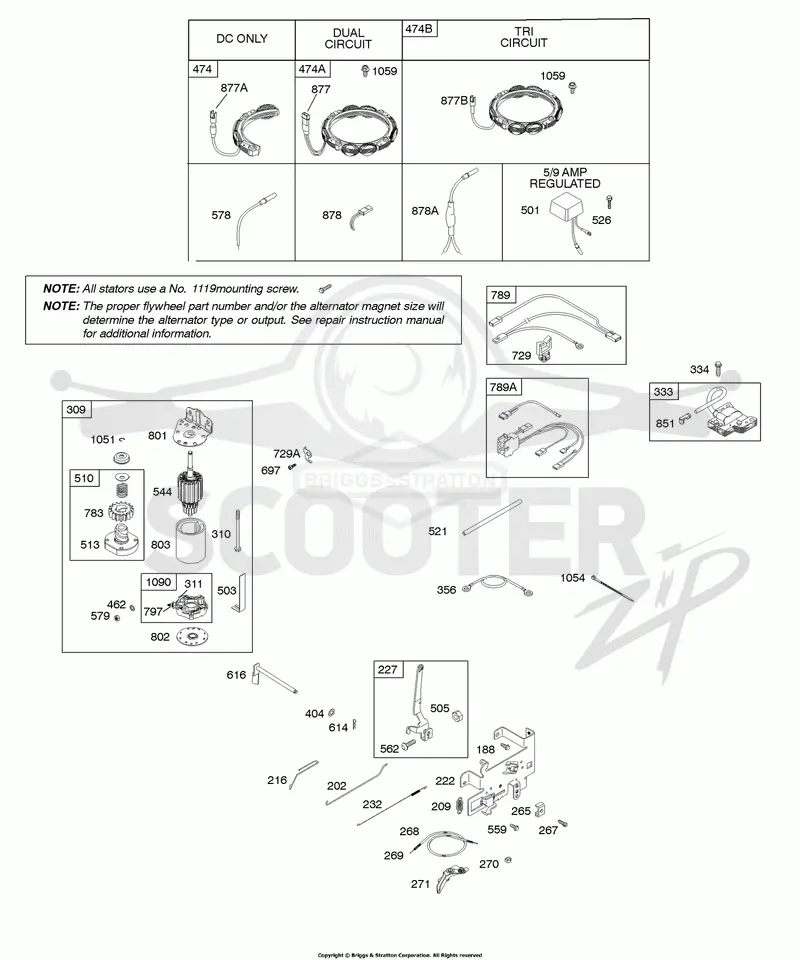 Alternator, Controls, Electric Starter, Governor Spring, Ignition