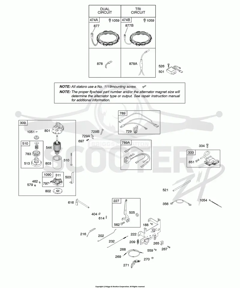 Alternator, Controls, Electric Starter, Governor Spring, Ignition