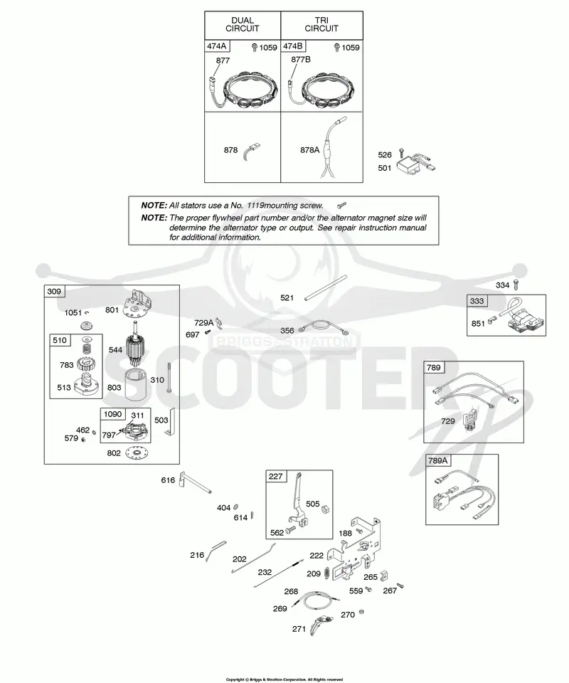 Alternator, Controls, Electric Starter, Governor Spring, Ignition