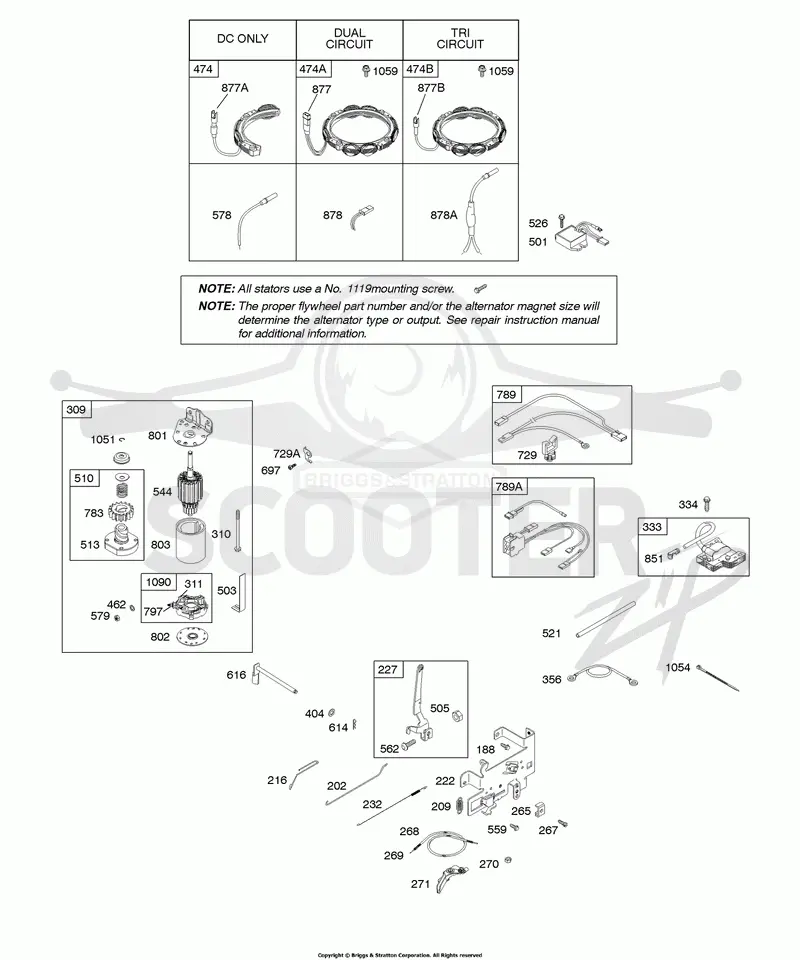Alternator, Controls, Electric Starter, Governor Spring, Ignition