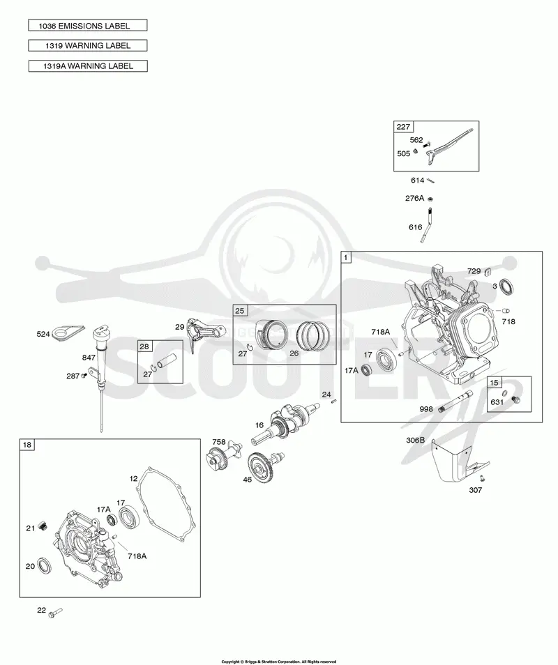 Camshaft, Crankcase Cover, Crankshaft, Cylinder, Lubrication, Piston/Rings/Connecting Rod, Warning Label