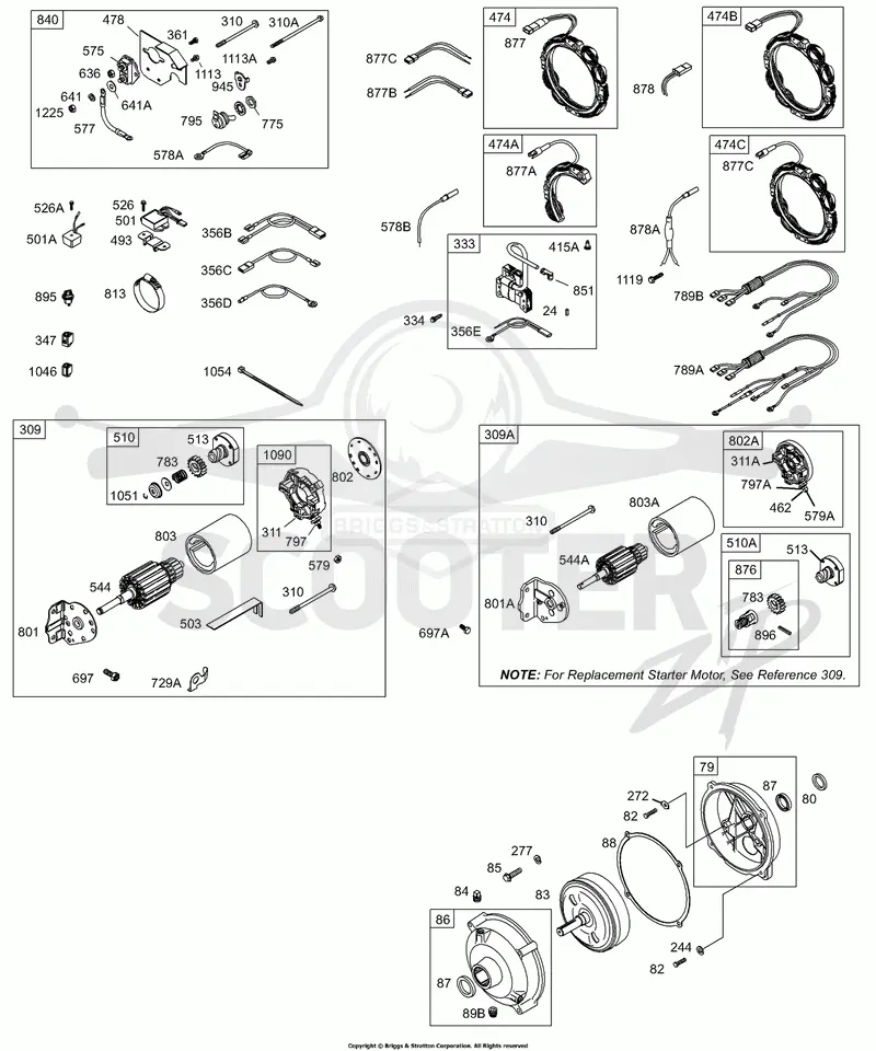 Alternator, Electric Starter, Gear Reducer