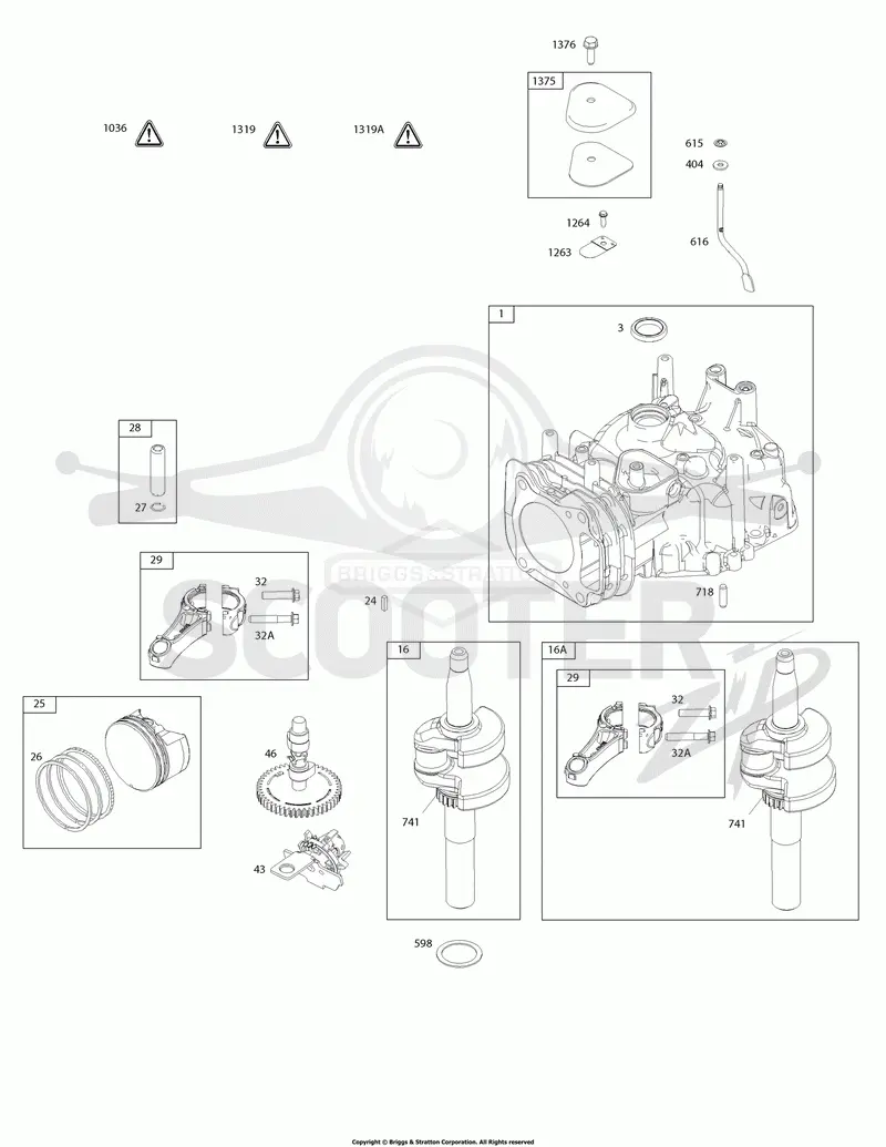 Camshaft, Crankshaft, Cylinder, Operators Manual, Piston/Rings/Connecting Rod, Warning Label