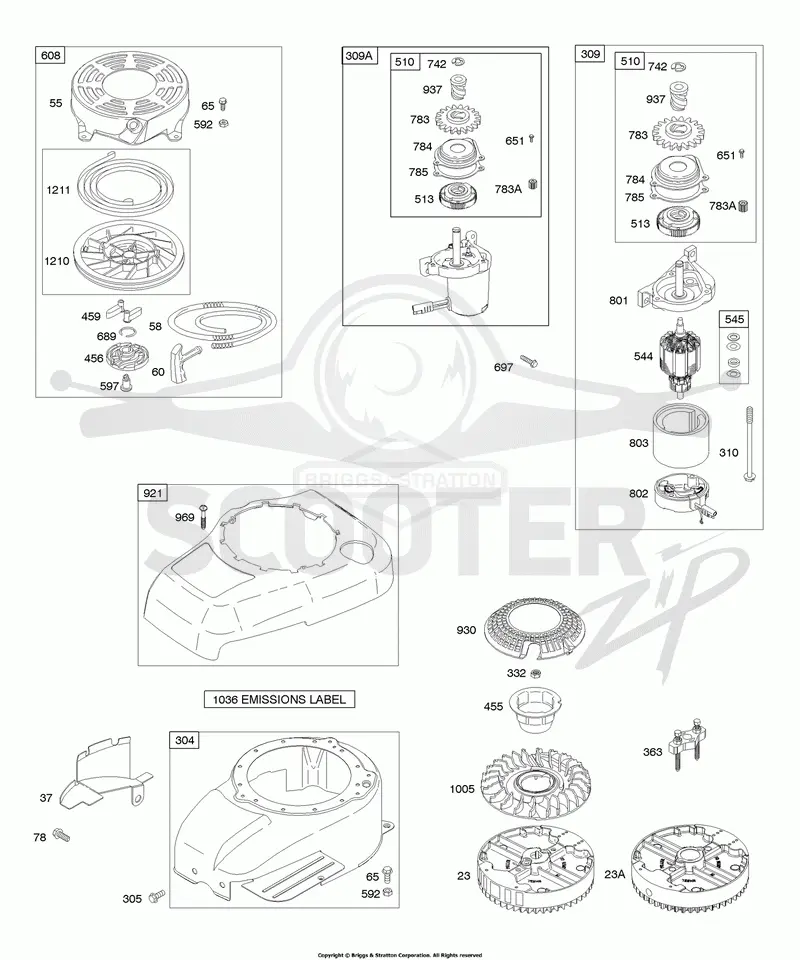 Blower Housing/Shrouds, Electric Starter, Flywheel, Rewind Starter
