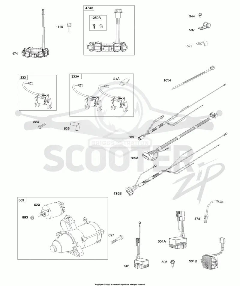 Alternator, Regulator, Electric Starter, Harnesss