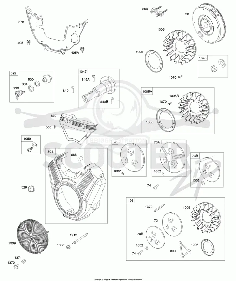 Blower Housing, Flywheel, Stub Shaft