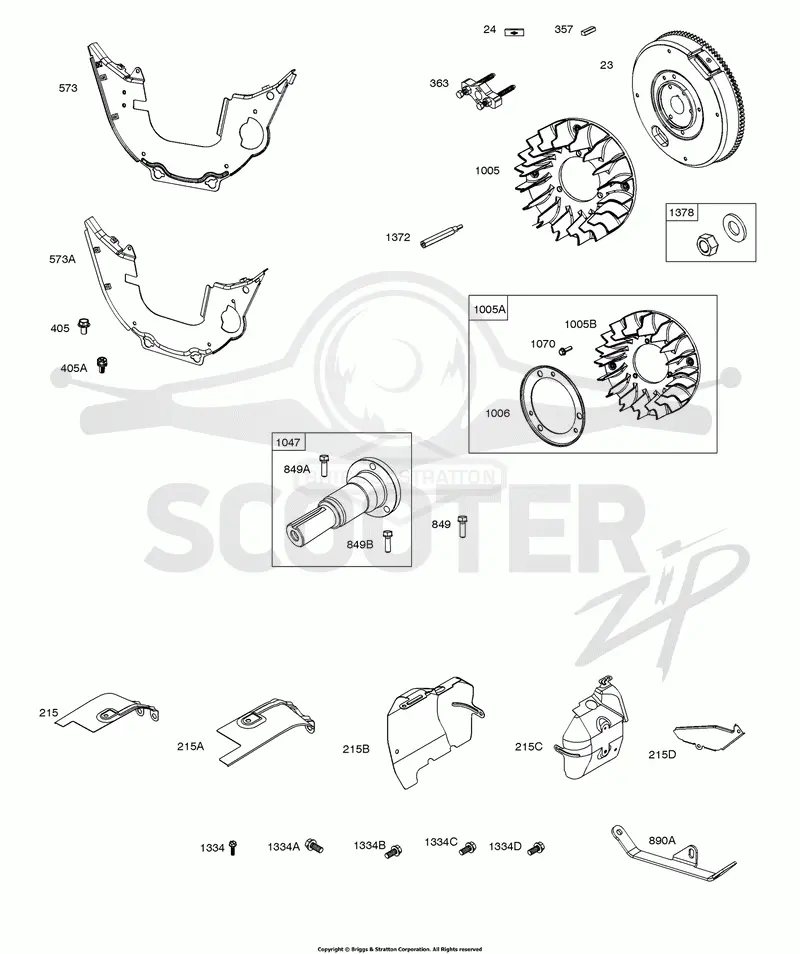 Flywheel, Air Guides, Stub Shaft