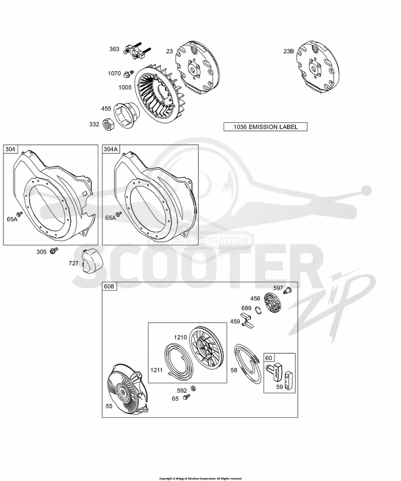 Blower Housing/Shrouds, Flywheel Group, Rewind