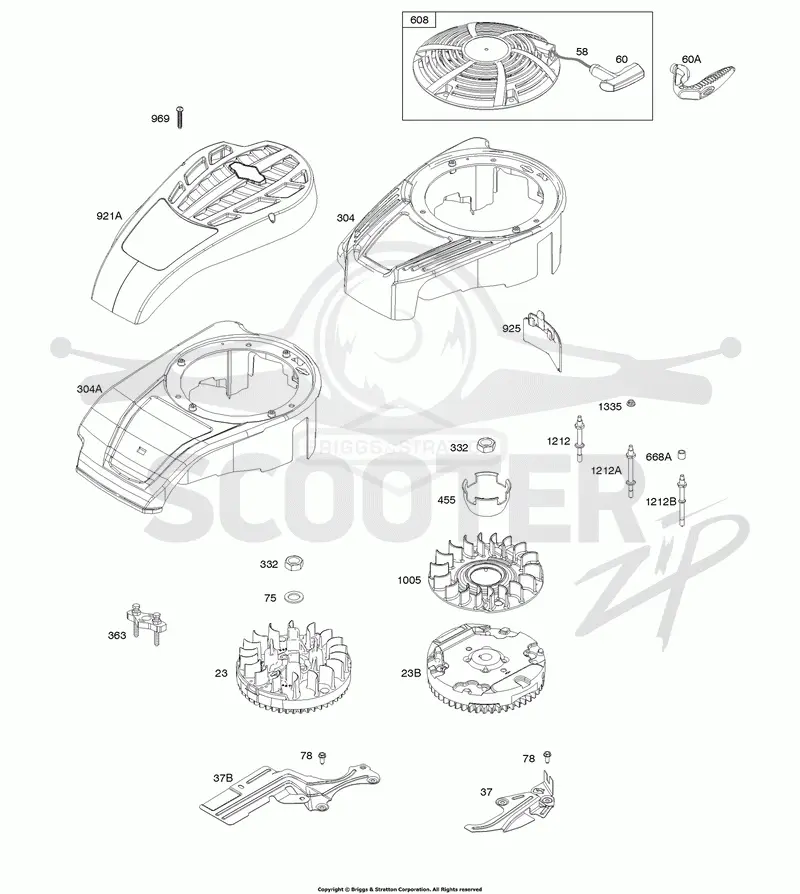 Blower Housing, Cover/Guards, Flywheel, Rewind Starter