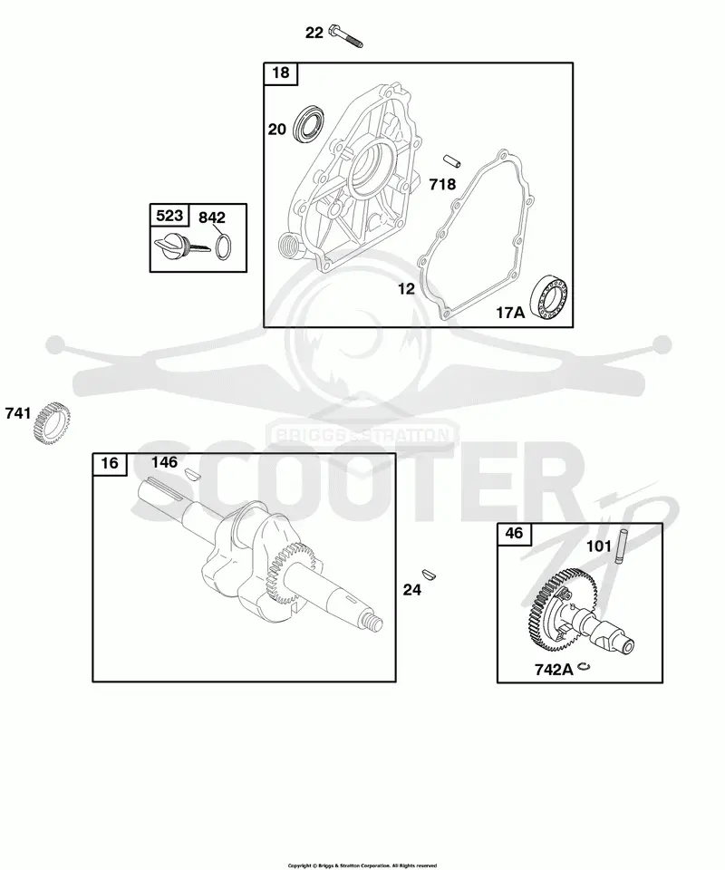 Camshaft, Crankcase Cover, Crankshaft