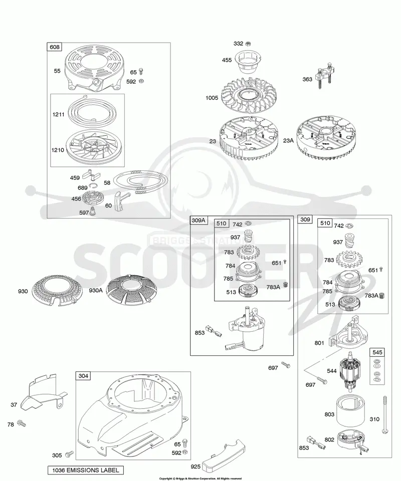 Blower Housing/Shrouds, Electric Starter, Flywheel, Rewind Starter