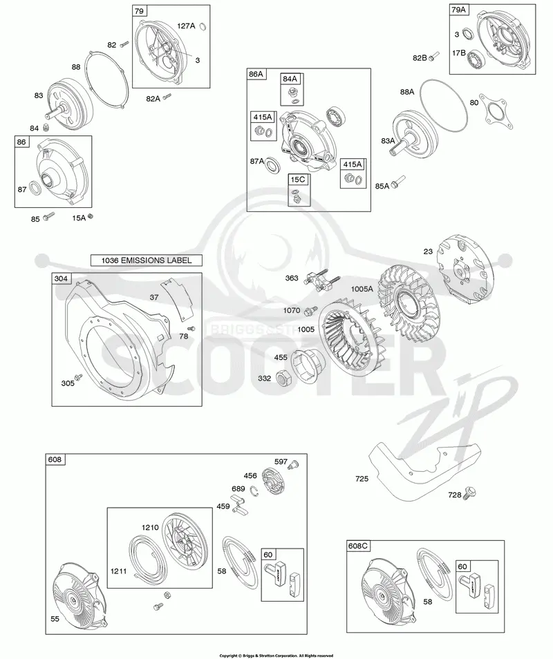Blower Housing, Flywheel, Gear Reduction, Rewind Starter