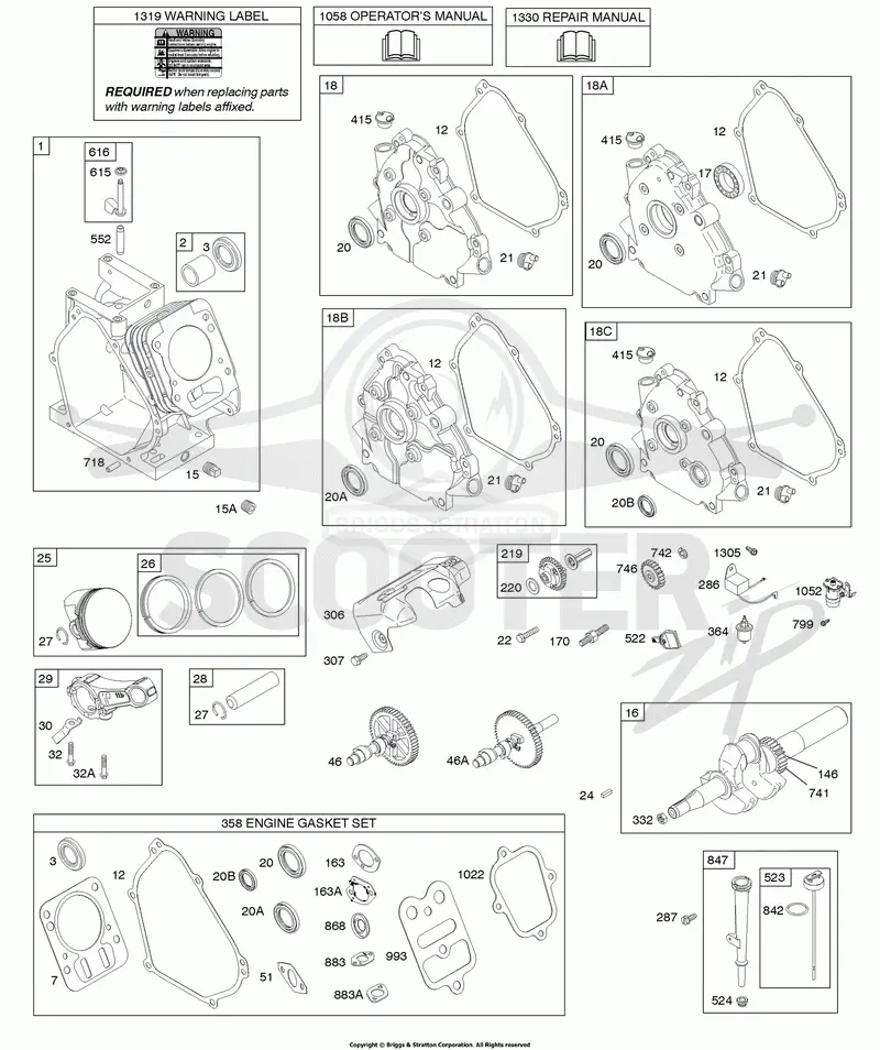 Camshaft, Crankcase Cover, Crankshaft, Cylinder, Lubrication, Piston Group
