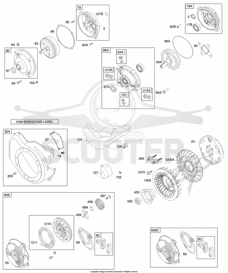 Blower Housing, Flywheel, Gear Reduction, Rewind Starter