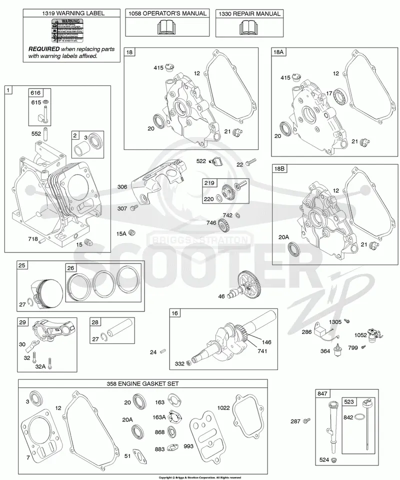 Camshaft, Crankcase Cover, Crankshaft, Cylinder, Lubrication, Piston Group