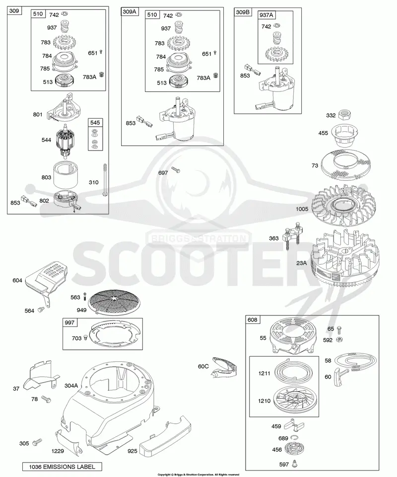 Blower Housing/Shrouds, Electric Starter, Flywheel, Rewind Starter