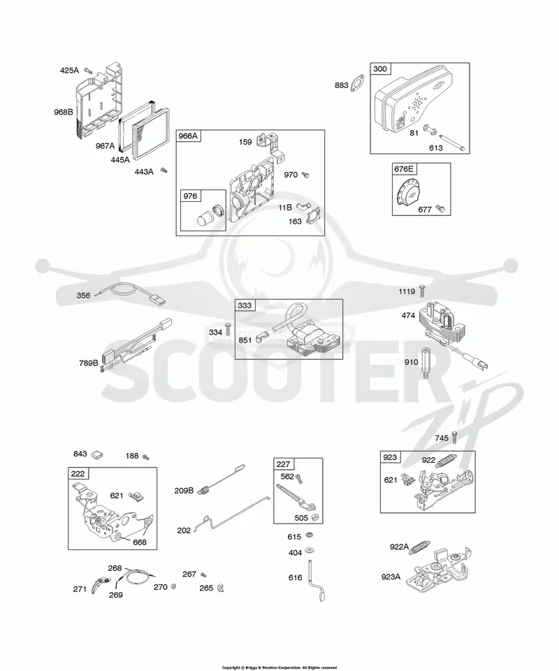 Air Cleaner, Alternator, Controls, Electrical, Exhaust System, Flywheel Brake, Governor Spring, Ignition