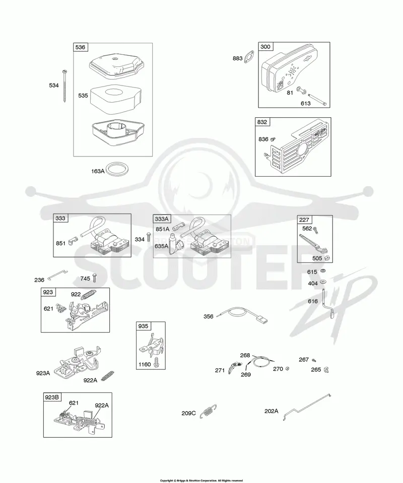 Air Cleaner, Controls, Electrical, Exhaust System, Flywheel Brake, Governor Spring, Ignition