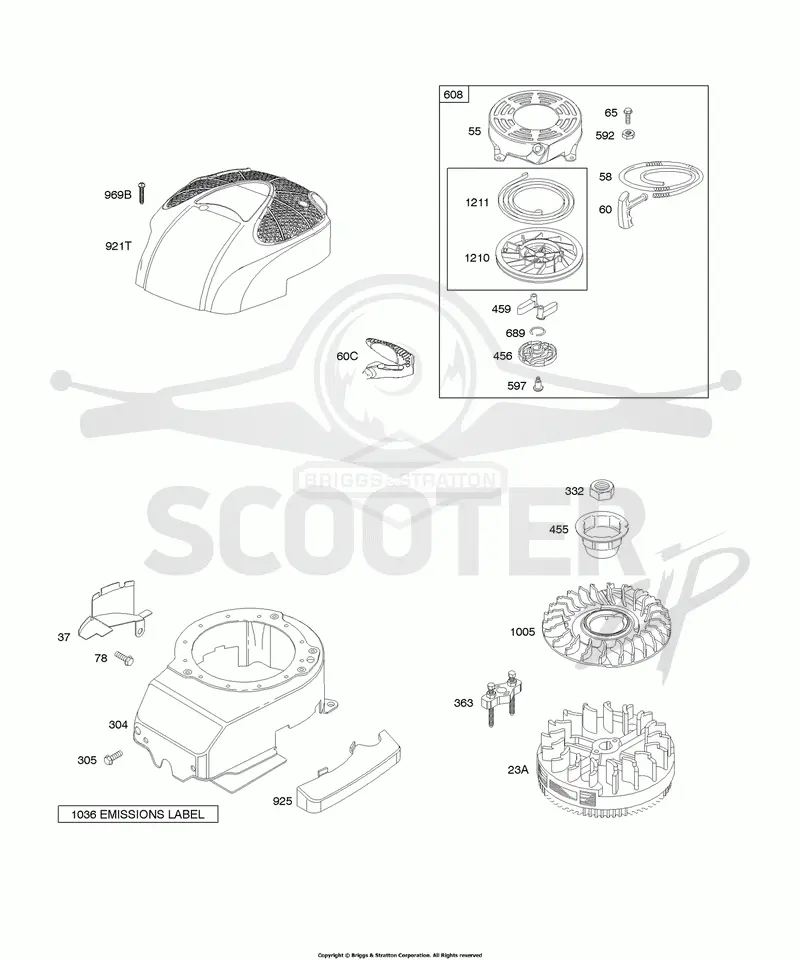 Blower Housing/Shrouds, Flywheel, Rewind Starter