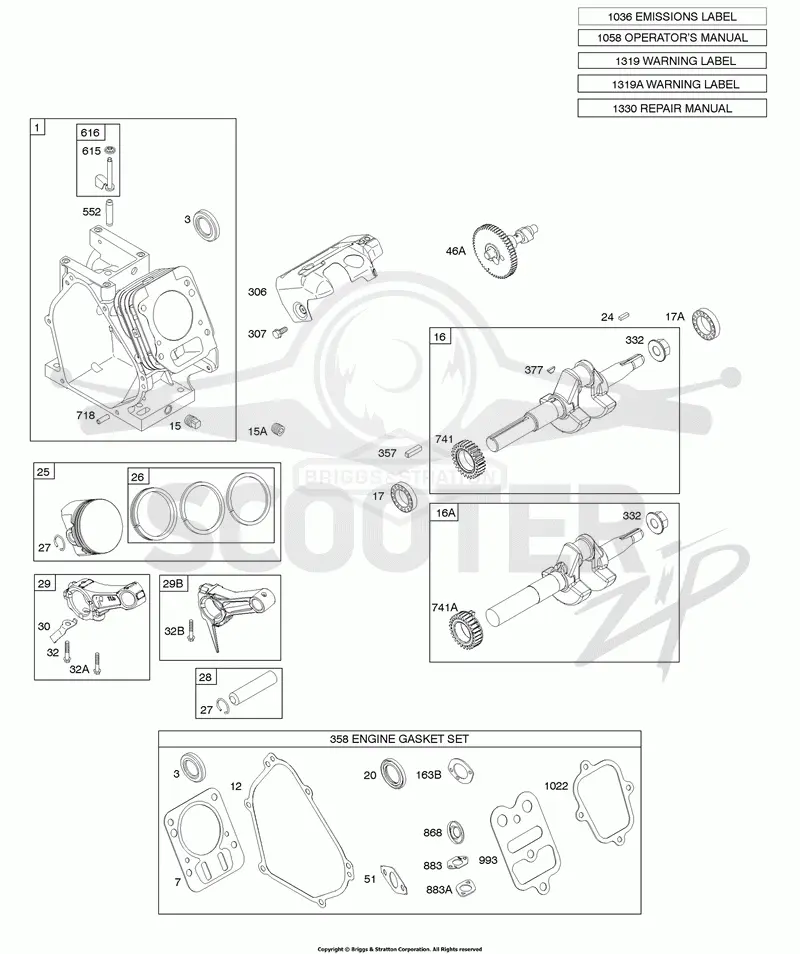 Camshaft, Crankshaft, Cylinder, Piston Group
