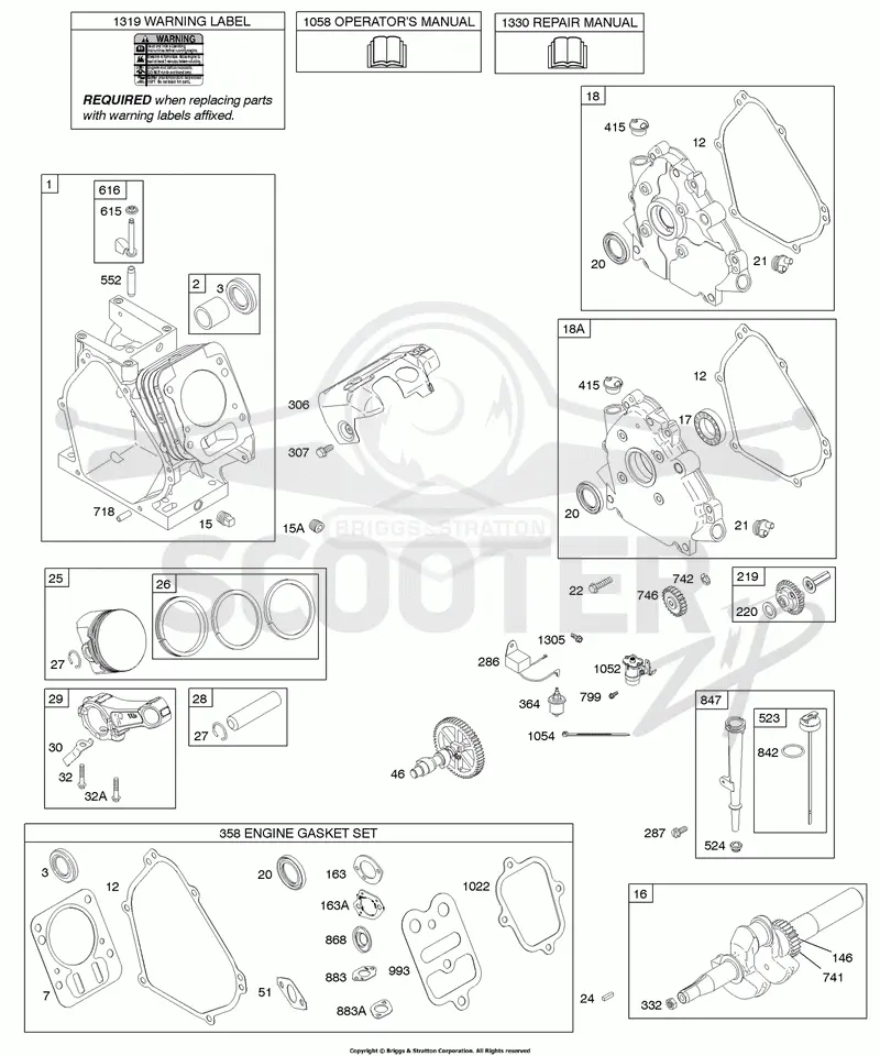 Camshaft, Crankcase Cover, Crankshaft, Cylinder, Lubrication, Piston Group