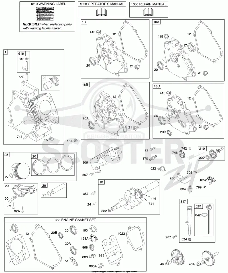 Camshaft, Crankcase Cover, Crankshaft, Cylinder, Lubrication, Piston Group