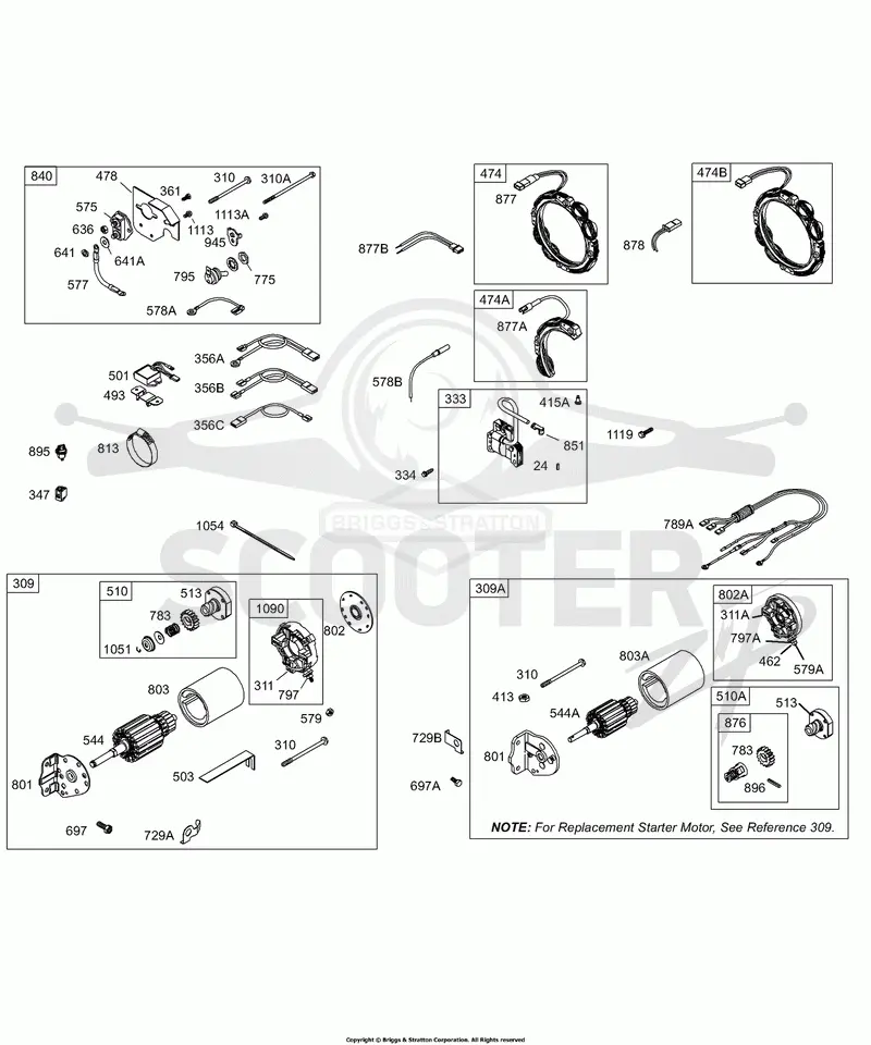 Alternator, Electric Starter, Gear Reducer
