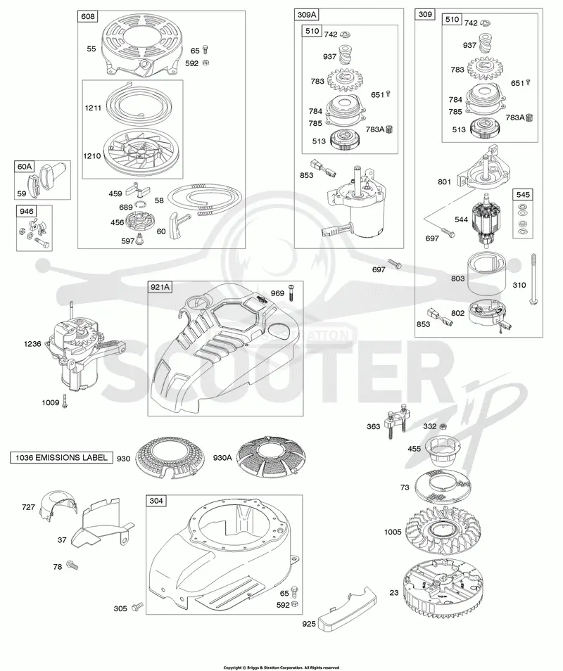 Blower Housing/Shrouds, Electric Start, Flywheel, Rewind Starter