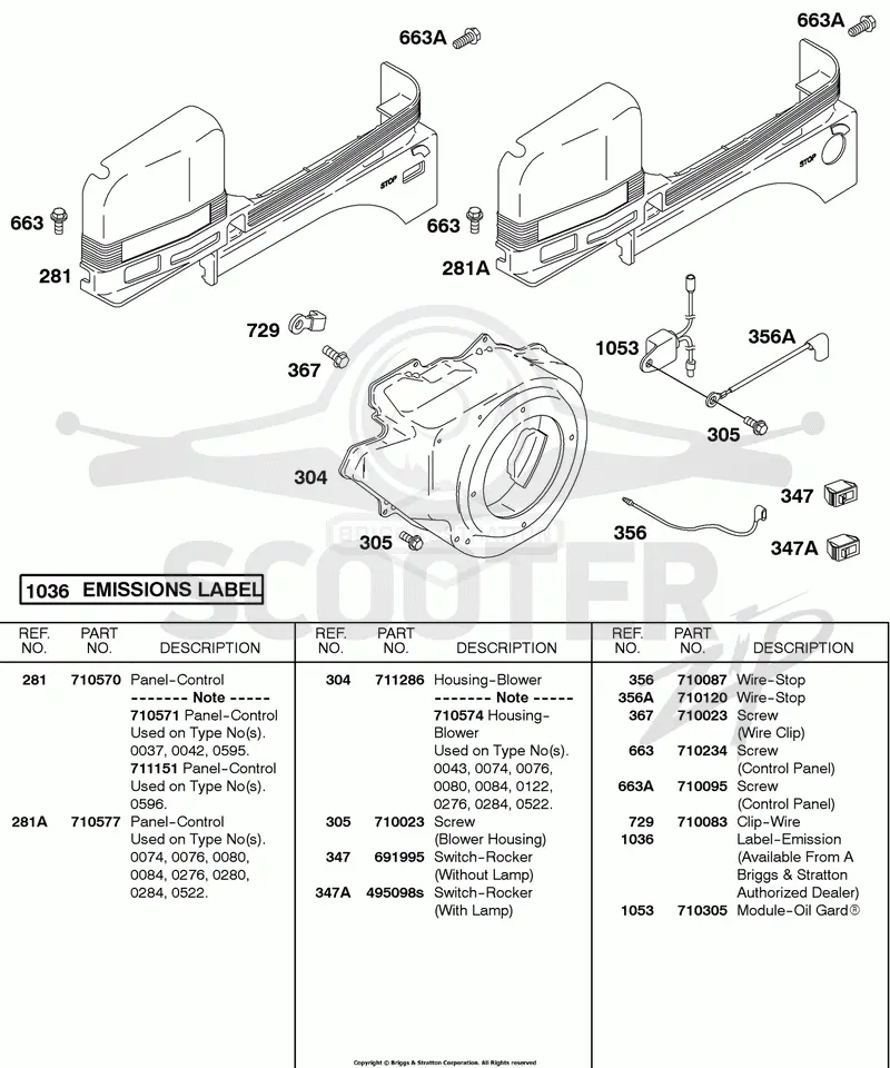 Blower Housing, Control Panel, Flywheel