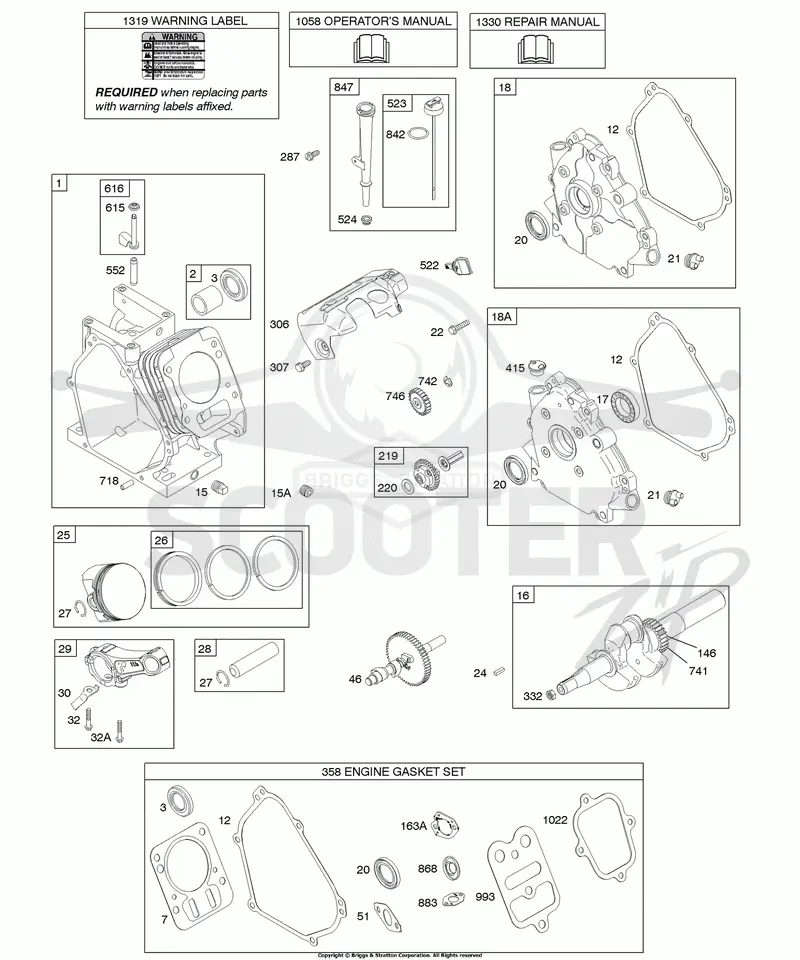Camshaft, Crankcase Cover, Crankshaft, Cylinder, Lubrication, Piston Group