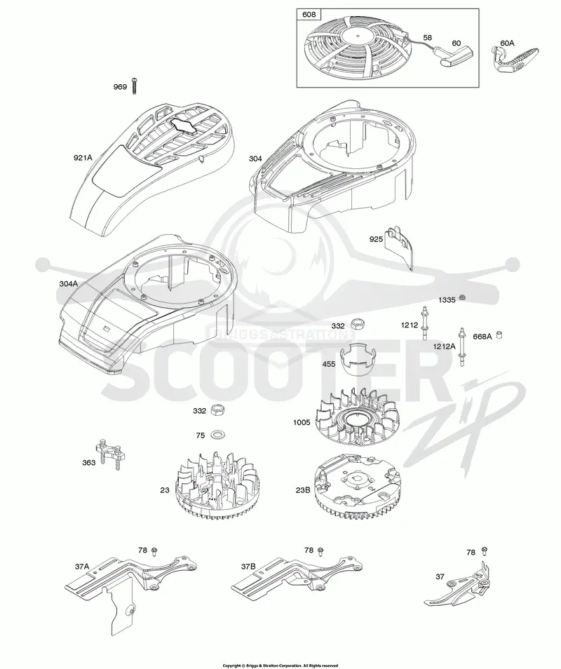 Blower Housing, Cover/Guards, Flywheel, Rewind Starter