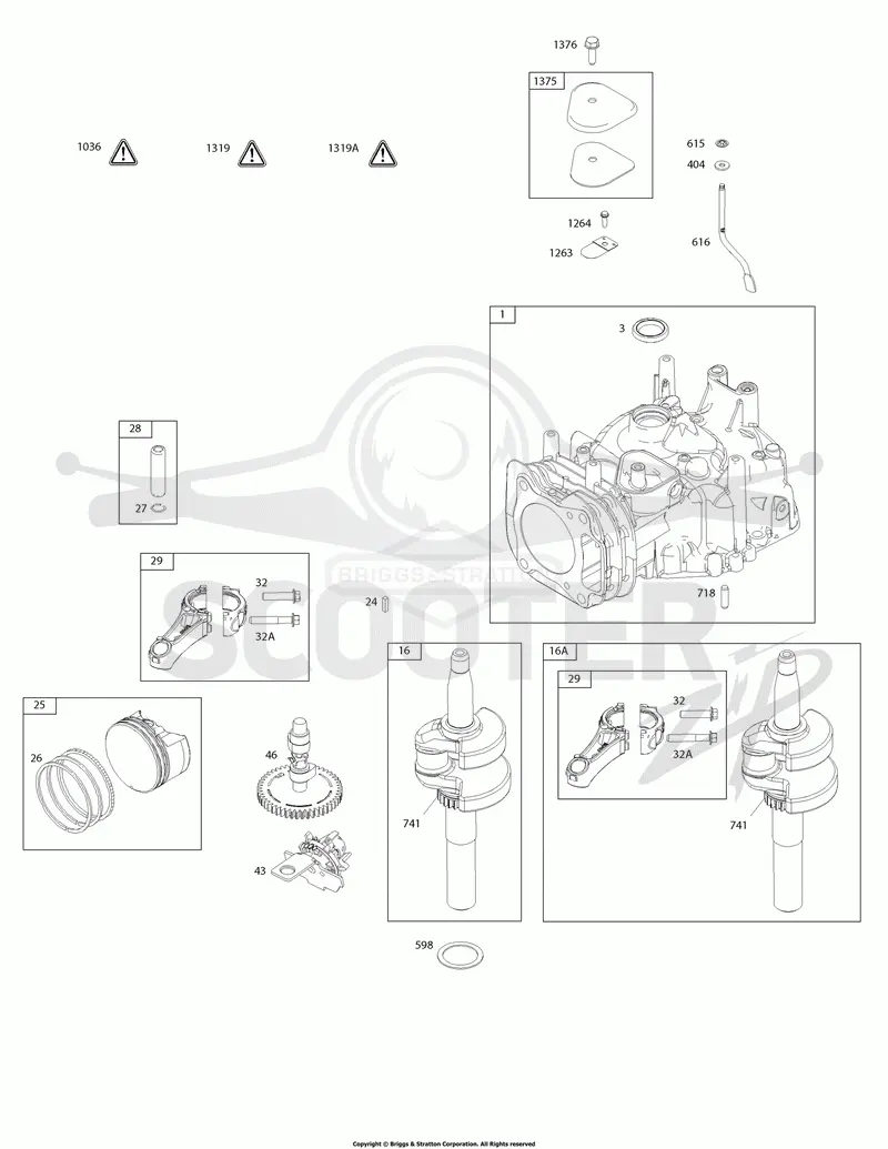 Camshaft, Crankshaft, Cylinder, Piston/Rings/Connecting Rod, Warning Label