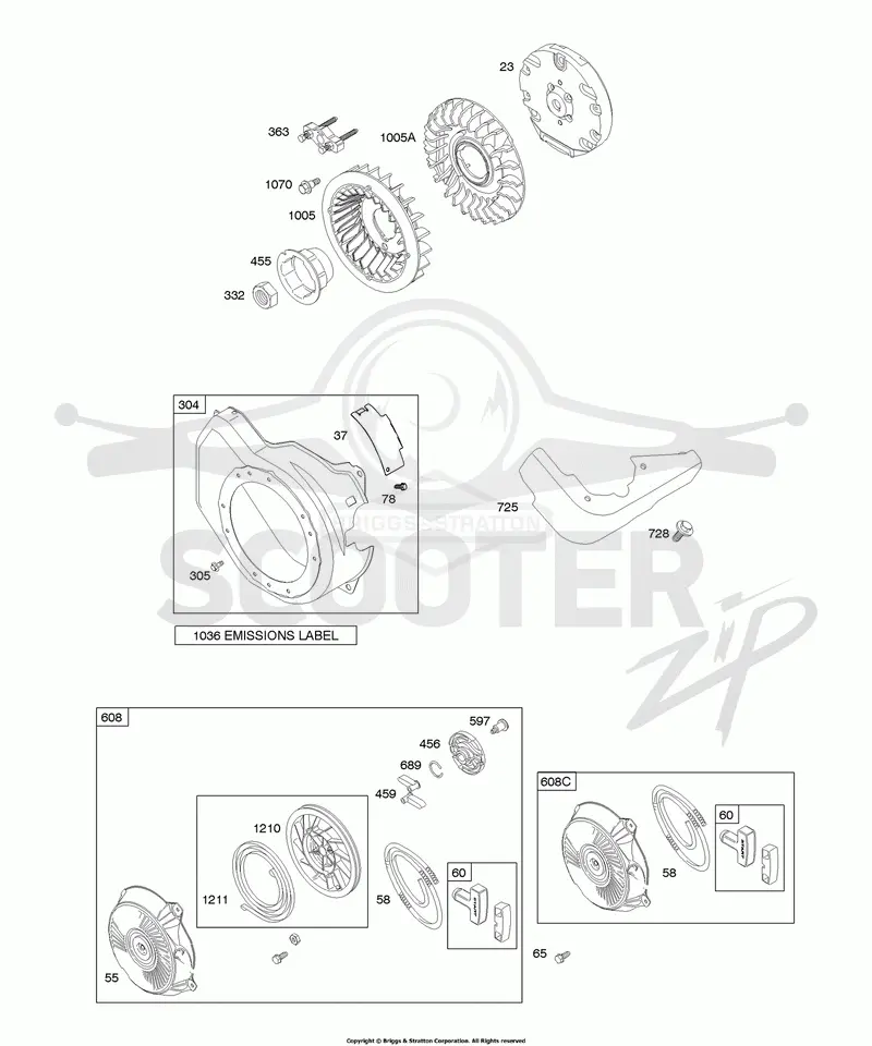 Blower Housing, Flywheel, Rewind Starter