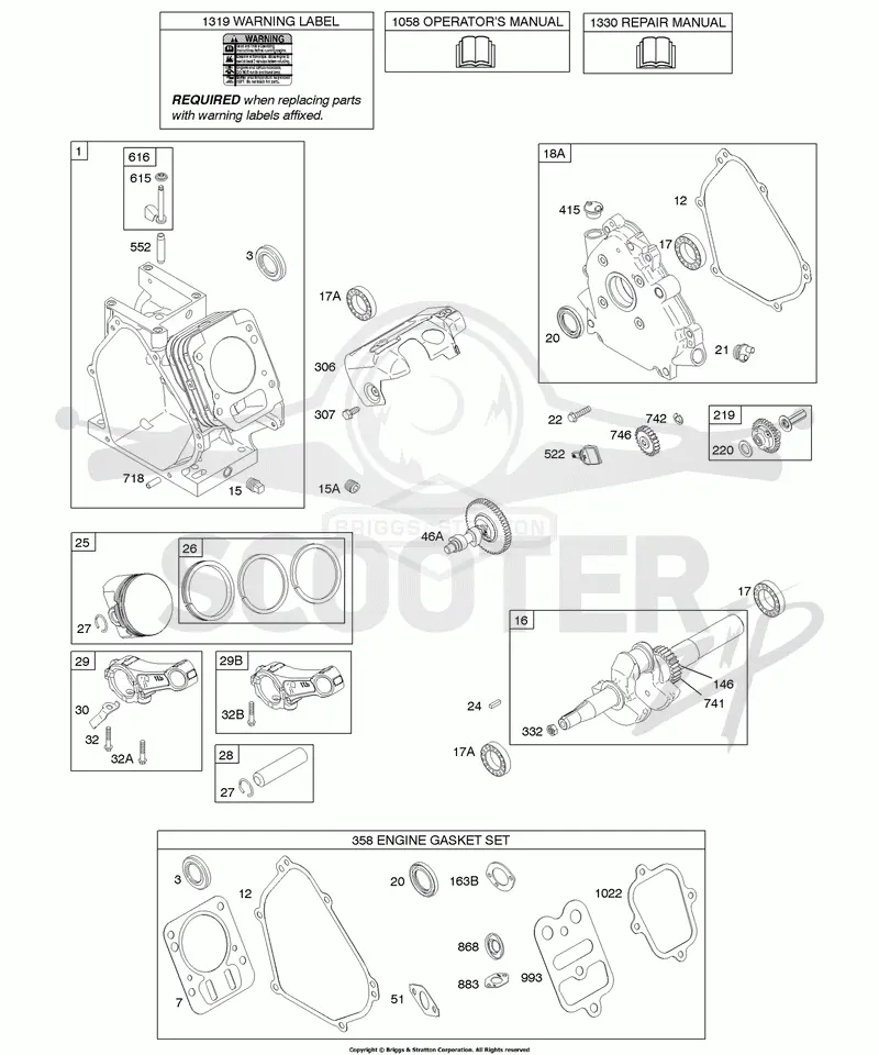 Camshaft, Crankcase Cover, Crankshaft, Cylinder, Lubrication, Piston Group