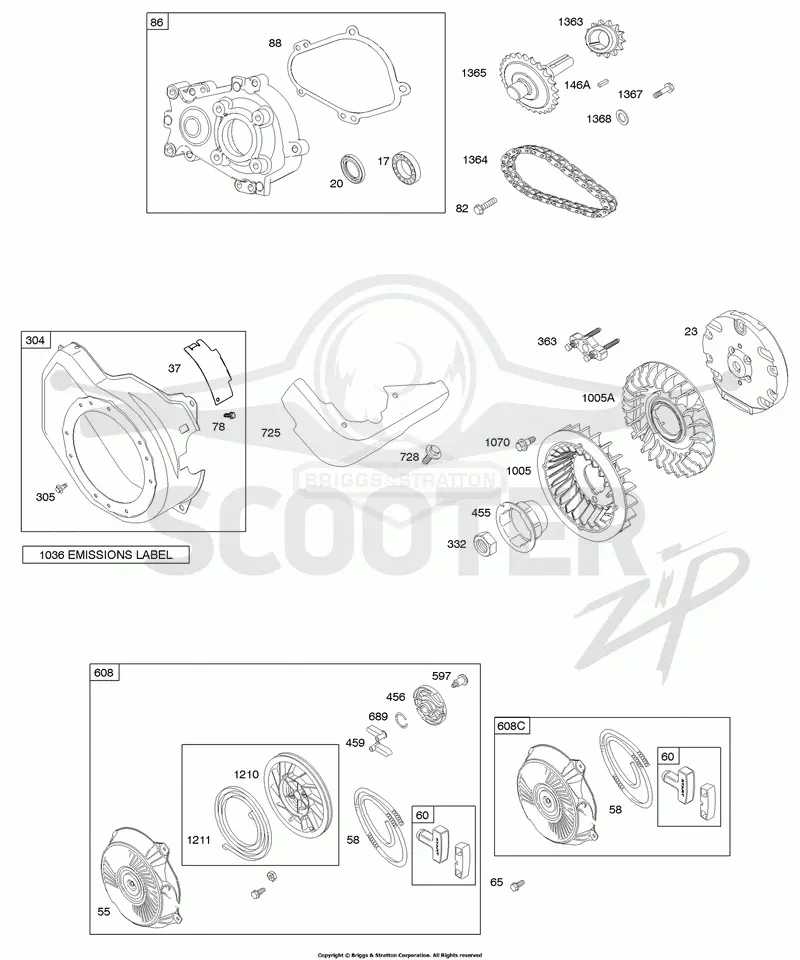 Blower Housing, Flywheel, Gear Reduction, Rewind Starter