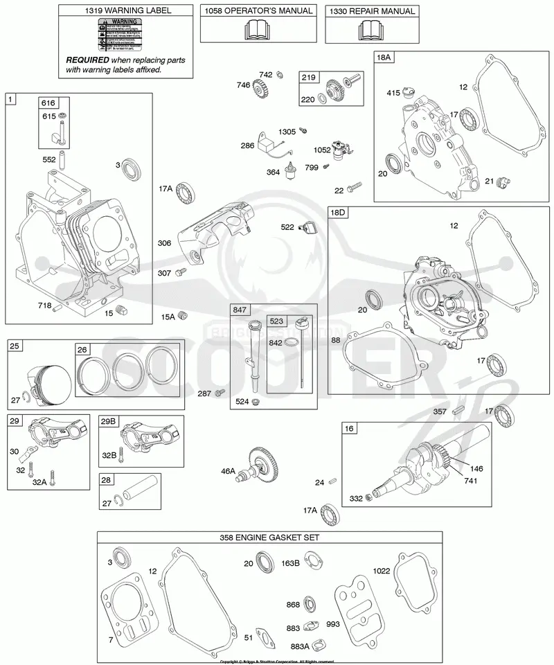 Camshaft, Crankcase Cover, Crankshaft, Cylinder, Lubrication, Piston Group