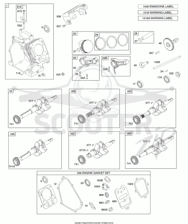Camshaft, Crankshaft, Cylinder, Engine Gasket Set, Piston Group