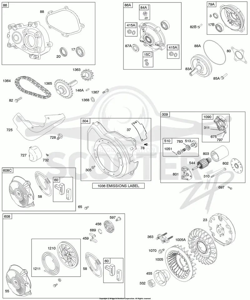 Blower Housing, Electric Starter, Flywheel, Gear Reduction, Rewind Starter