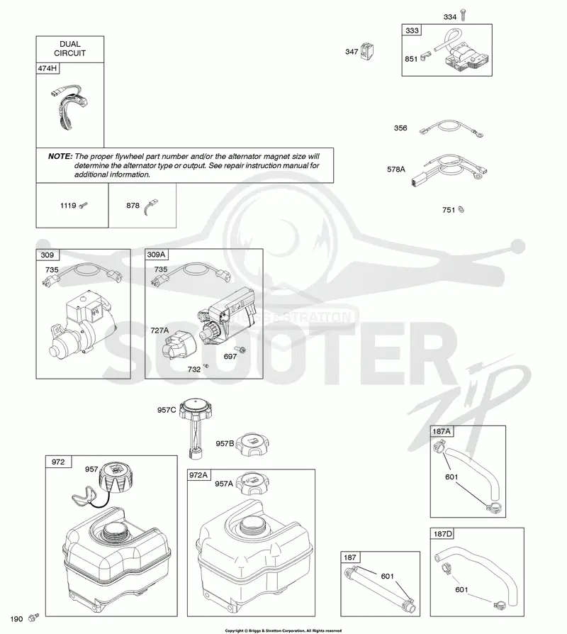 Alternator, Electric Starter, Fuel Supply, Ignition
